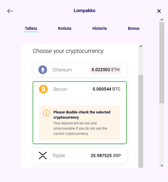 Bitcoin talletus